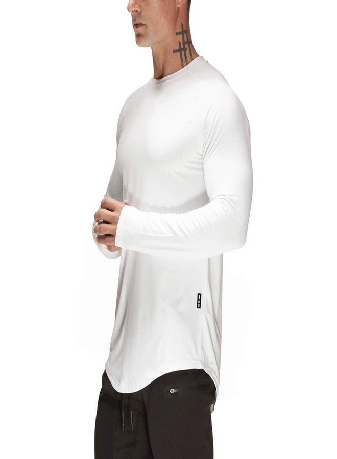 TEZO Mens Gym Workout Slim Fit Long Sleeve T-Shirt Cotton Performance Athletic Shirts Running Fitness Tee Loungewear(WT XL) White - Image 1